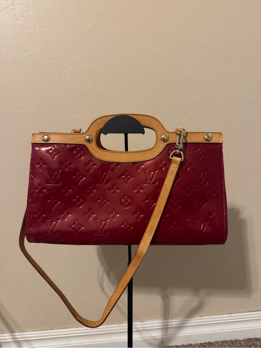 Louis Vuitton Burgundy Vernis Satchel with Tan Trim